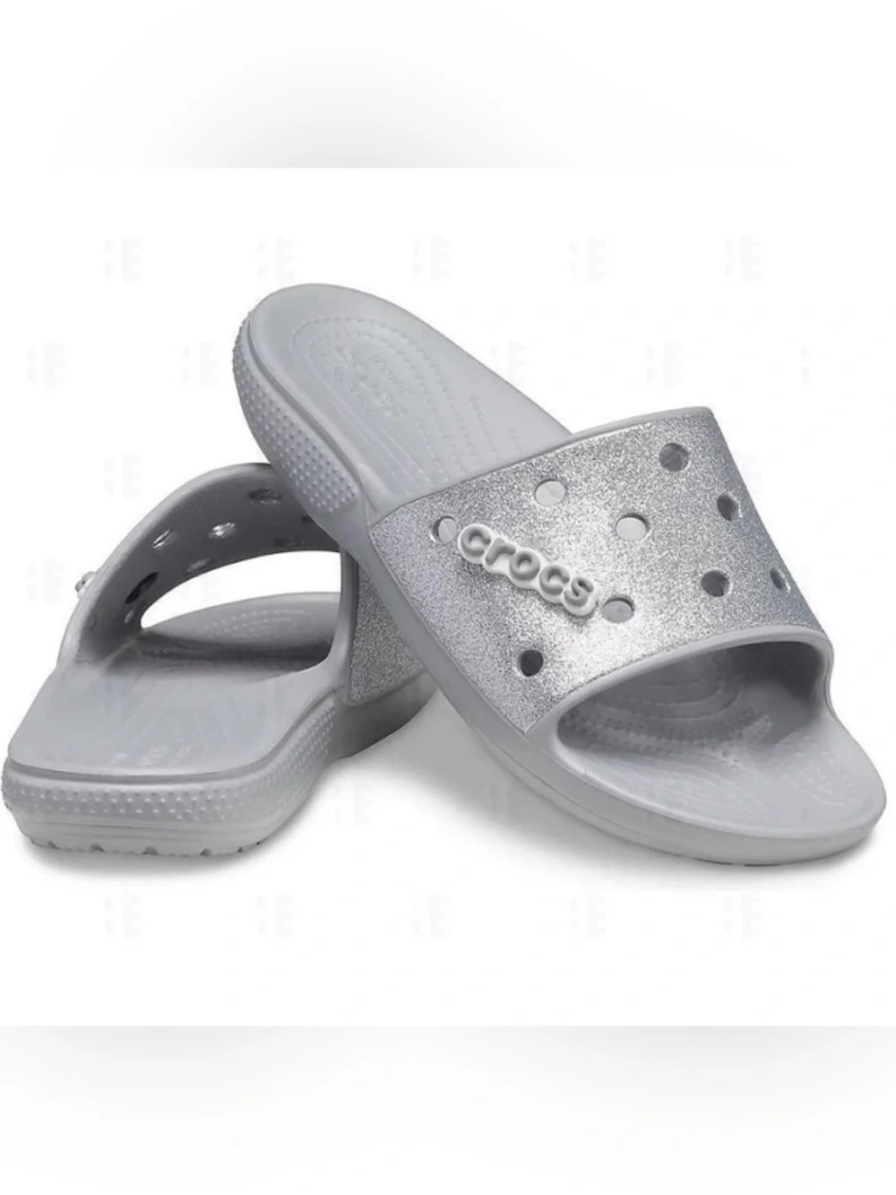 CROCS Kids Silver Glitter Slide Sandals